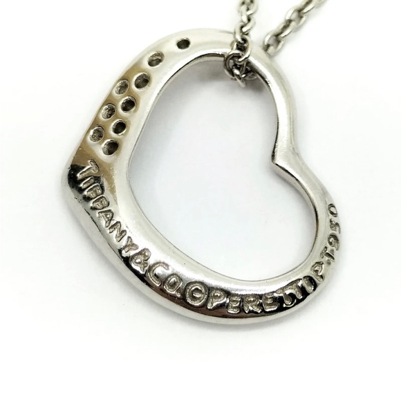 Tiffany and Co. Necklace  9P Diamond Open Heart Peretti Platinum - Picture 7 of 9
